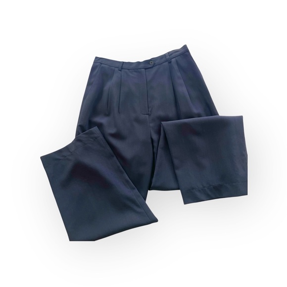 Doncaster Pants - Doncaster High Waisted Wool Trousers/Slacks Navy Blue Size 10